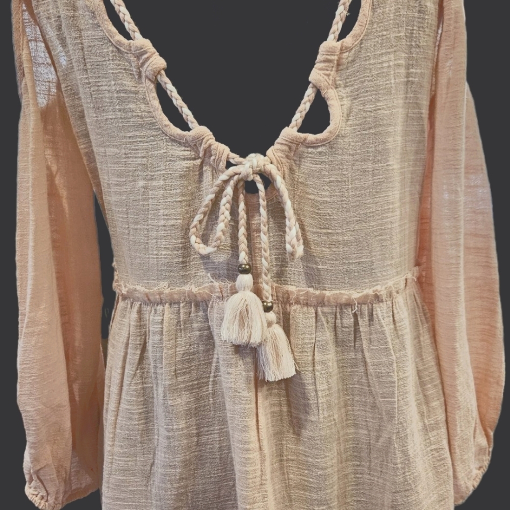 NWOT "JESSICA SIMPSON" MUSLIN OPEN SHOULDER PLUNGE NECK & BRAIDED BACK LINE SZ-M - Picture 1 of 8